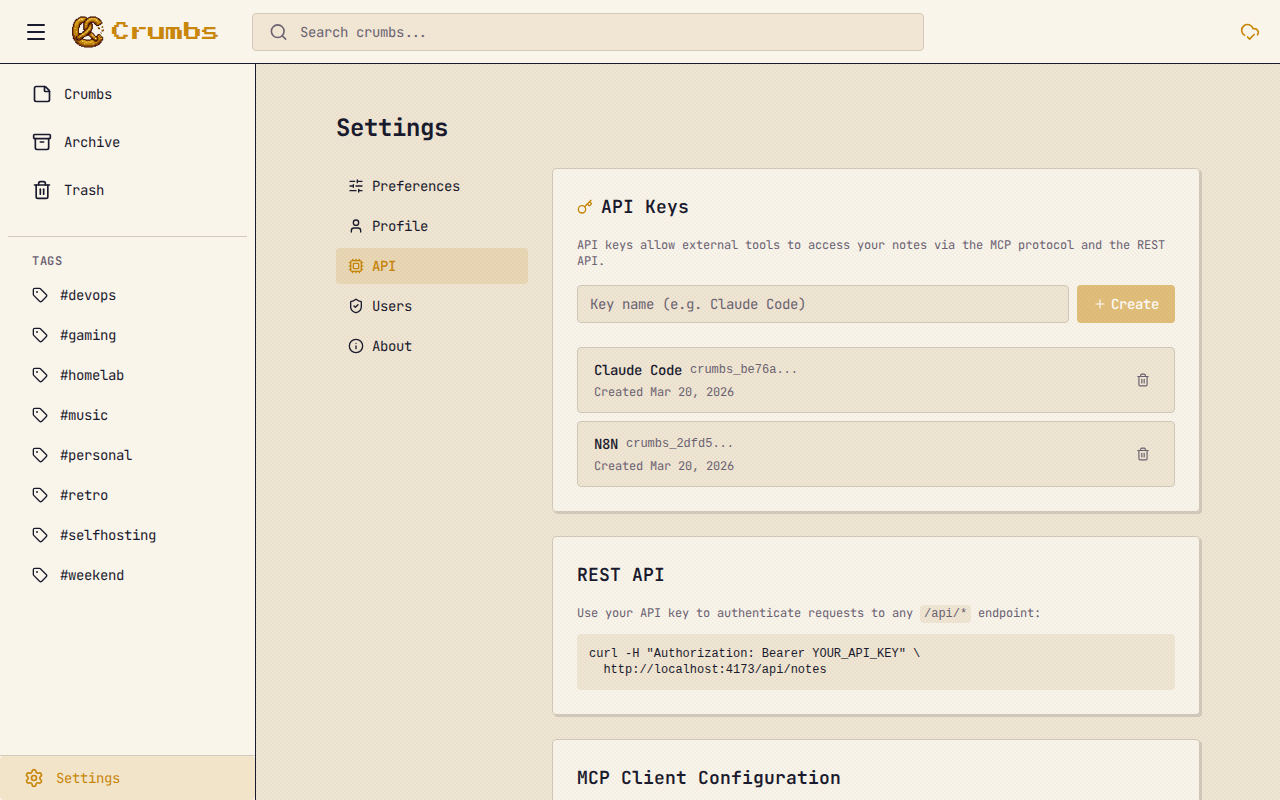API keys and MCP client configuration for Claude Code
