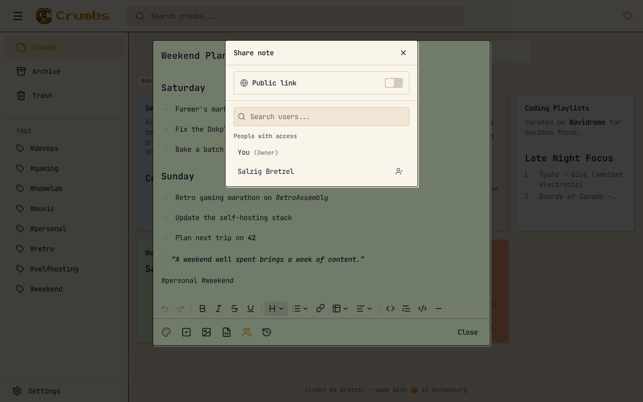 Share dialog with collaborator management