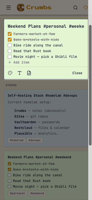 Mobile checklist editor