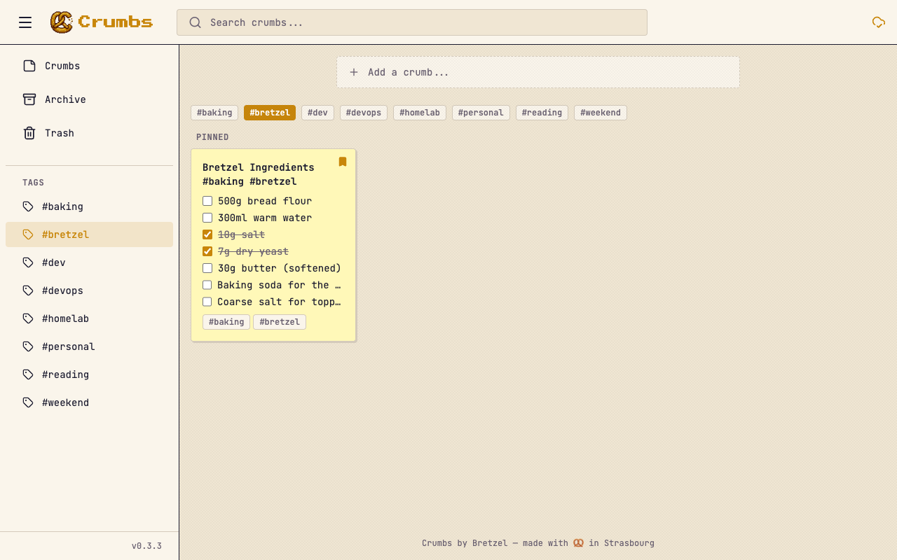 Tag filtering showing bretzel-tagged notes