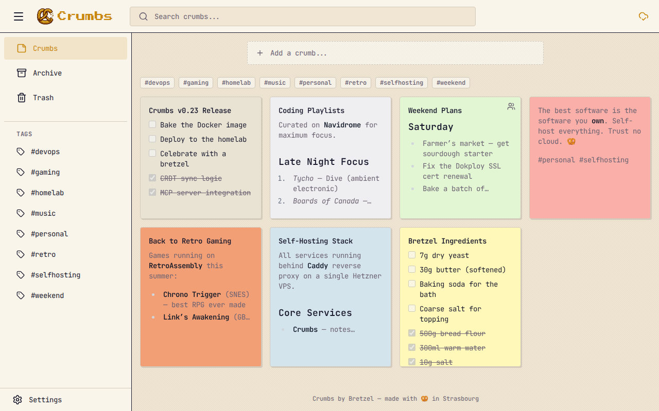 Crumbs notes grid view