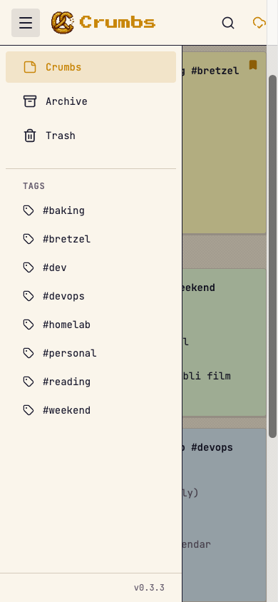 Mobile sidebar with tags